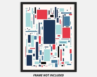 Impresión fotográfica sin marco de embalaje rectangular de arte generativo, paleta de rojos y azules #2595