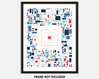 Impresión fotográfica sin marco de embalaje rectangular de arte generativo, paleta de rojos y azules #2593