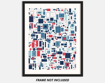 Impresión fotográfica sin marco de embalaje rectangular de arte generativo, paleta de rojos y azules #2594