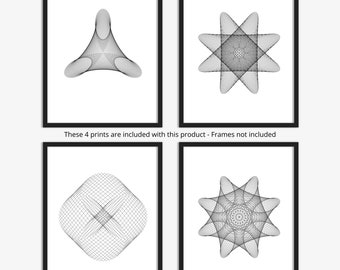 Maurer Rose Generative Art - Juego de 4 impresiones fotográficas sin marco Arte abstracto de pared #2599