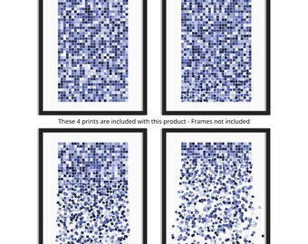Arte generativo de cuadrados caóticos - Schotter Juego de 4 impresiones fotográficas sin marco Arte abstracto de pared Juego de 4