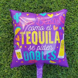 18&quot; Los Besos como el Tequila se piden Dobles Purple Spanish Balloon