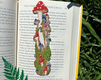 Mushroom Bookmark | Painted Wooden Bookmark | Cottage Core Witch Gift