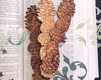 Pinecone Wooden Bookmark Christmas Woodmark | Bookish stocking stuffer |