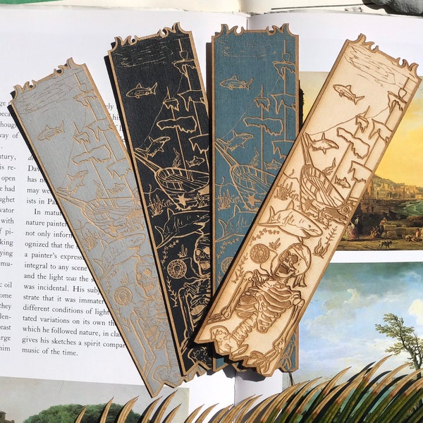 Davy Jones Locker Woodmark Sunken Ship Pirates of the Caribbean Shark Wooden Bookmark