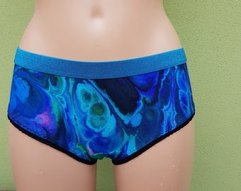 From 25,00 Euro Slip Panty underpants underwear for women in size 32-48 can be ordered Batik, marbled bright blue panties for women, panties