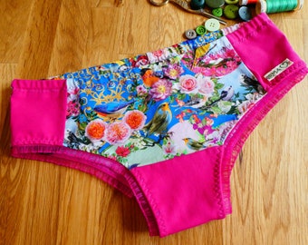 Panty für Damen, Unterhose, Slip Unterwäsche Panties mit Blumen, Vögeln und Ornamenten Gr.34 Einzelstück