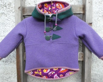 Walkjacke Anorak Überzieher Wolljacke lila, grün3 Jacke für Mädchen Gr.74 Einzelstück gefüttert