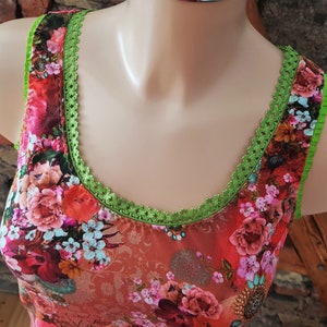 Rose blossom summer top, top for women red, old pink, from size 32-54 tank top women, underwear, summer shirt