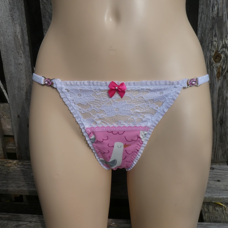 Sexy Stringtanga ribbon string pink with lace size 36, single piece, women's thong with seagull, extraordinary underwear image 1