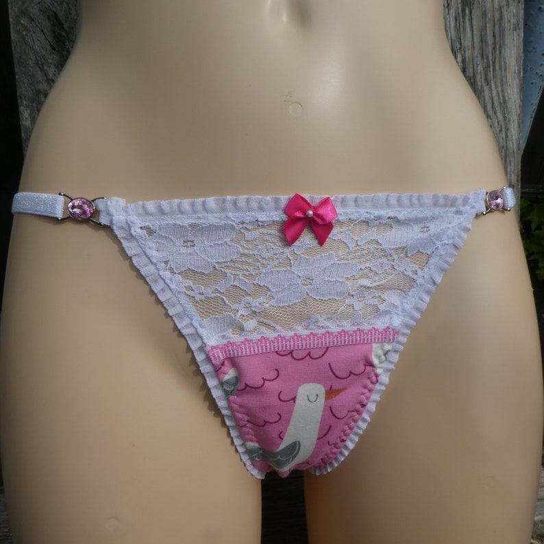 Sexy Stringtanga ribbon string pink with lace size 36, single piece, women's thong with seagull, extraordinary underwear image 4