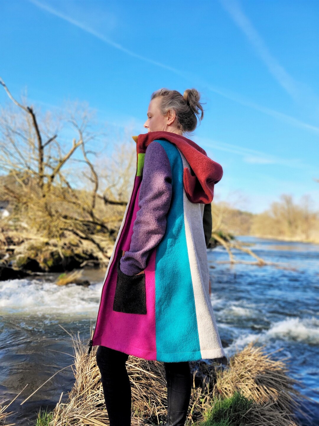 Bunte Walkjacke, Walkmantel, Übergangsjacke aus Walk, Jacke aus