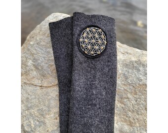 Flower of Life arm warmers, Walk cuffs, wool cuffs, grey wool cuffs with embroidery and pearls,