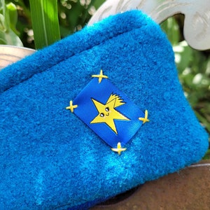 Täschchen mit Stern, Sternschnuppe, kleine Tasche, Beutel  aus Walk, Blau Täschchen mit Reißverschluss, einfacher Geldbeutel