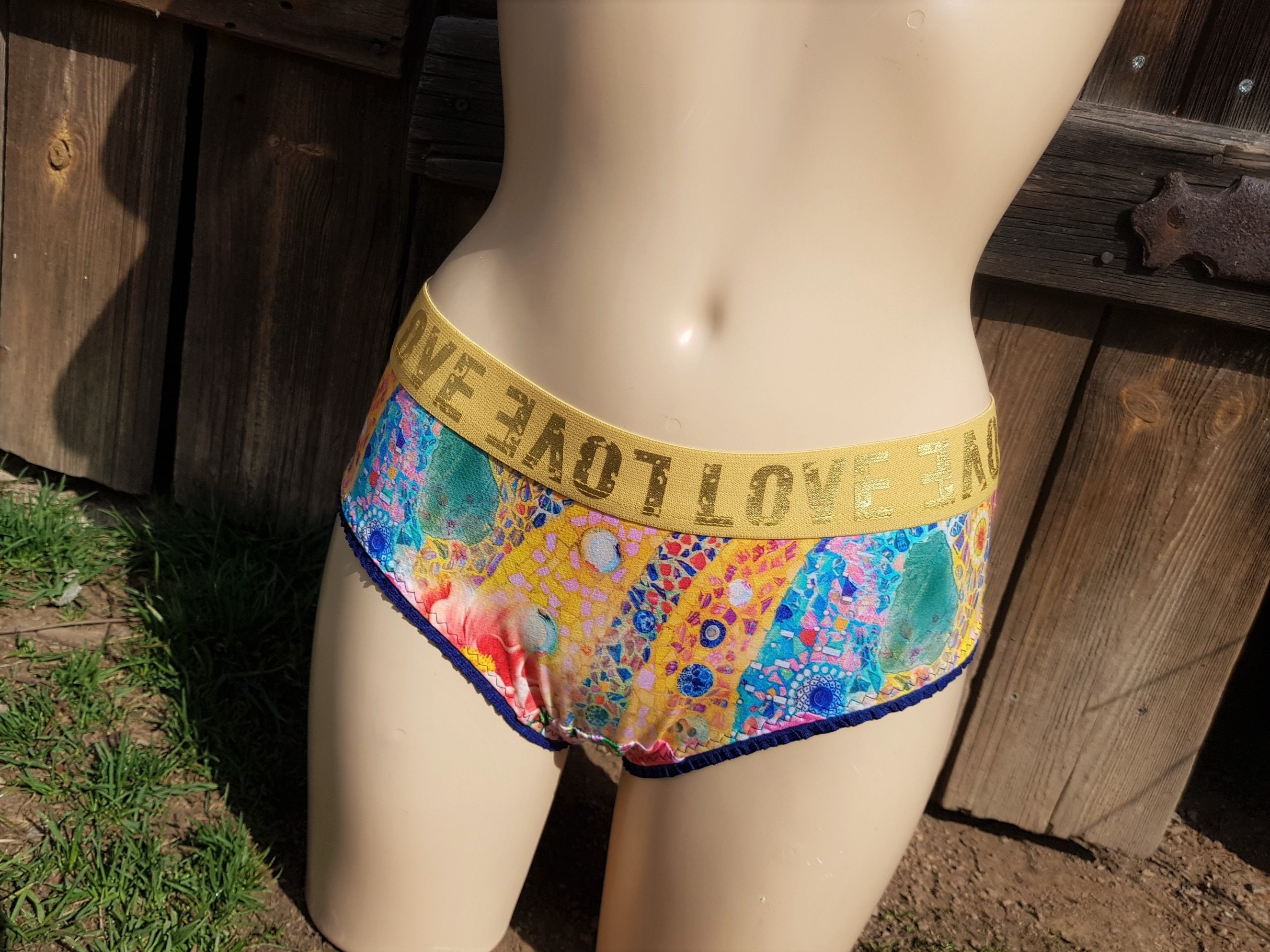 From 25,00 Euro Slip Panty underpants underwear for women in size 32-48 colorful summery yellow as well as painted underpants, mosaic, roses,