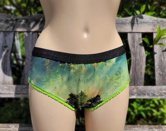 Damen Slip Grün mit Wald und Bäumen, mystische Unterwäsche Gr. 32-48