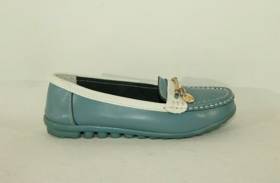 Vintage vrouwen turquoise lederen instappers platte pompen - Etsy Nederland