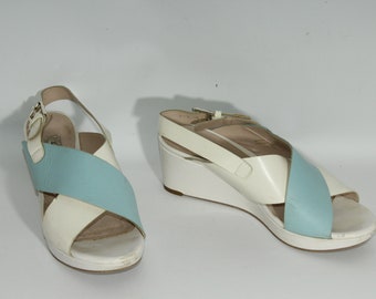 Used Women's 2 Leather CLARKS Slingbacks Platform Mid Heel Sandals Size 4 / 37