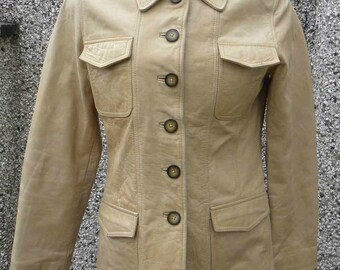 Vintage beige in pelle VERO MODA aderente pulsante giacca taglia S Boho grunge Indie