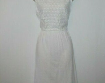 Vintage White Fabric ATMOSPHERE Elastic Waist Knee Length Casual Summer Dress Sz 20 / 48