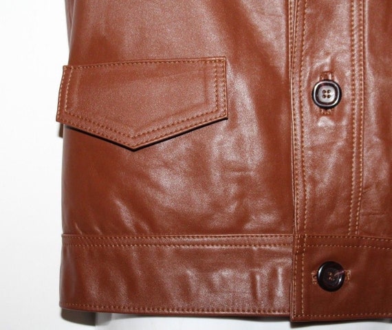 Vintage Men's  Brown Leather Button Hip Length Ri… - image 8