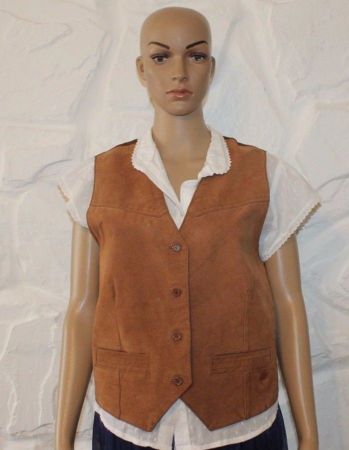 Button Fitted Riding Western Waistcoat Size L Vintage Beige Suede & Other MILLER CO