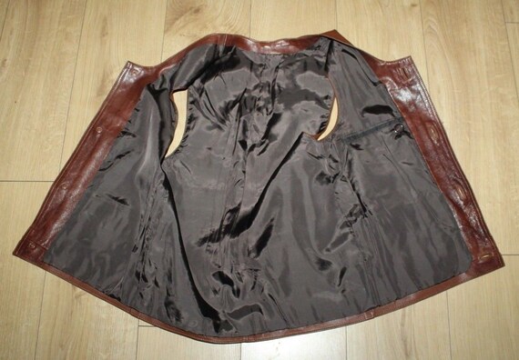 Vintage Men's  Brown Leather Button Hip Length Ri… - image 6