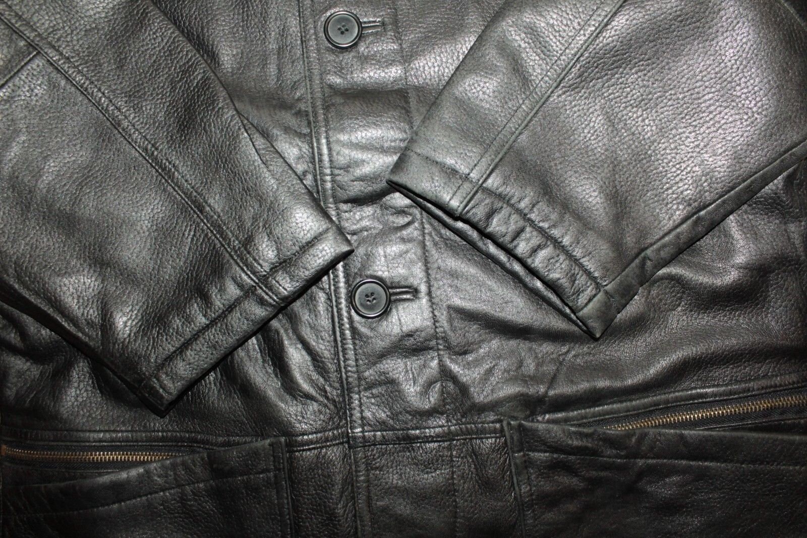USA VINTAGE アメリカ古着ブラックレザーセットアップ Vintage 80S Black Leather C L Zip Button Hip Length Casual