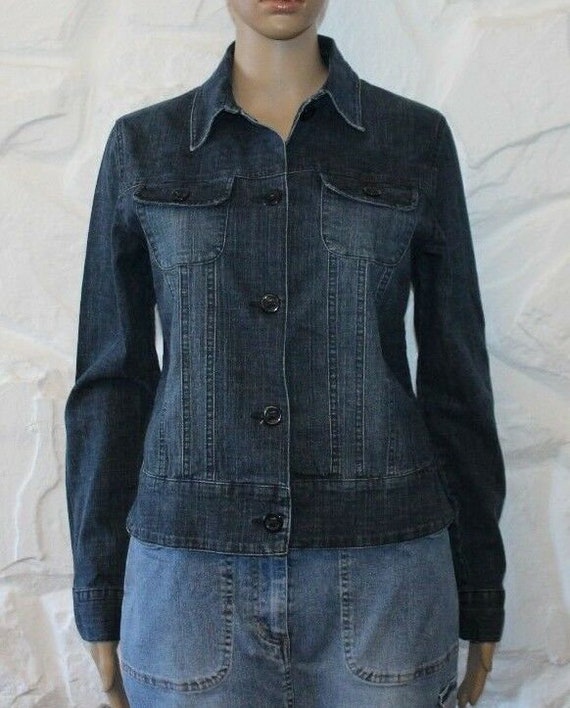 Denim bleu Vintage DUNNES magasins bouton hanche longueur veste ...