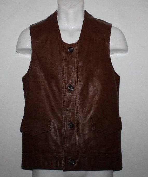 Vintage Men's  Brown Leather Button Hip Length Ri… - image 1