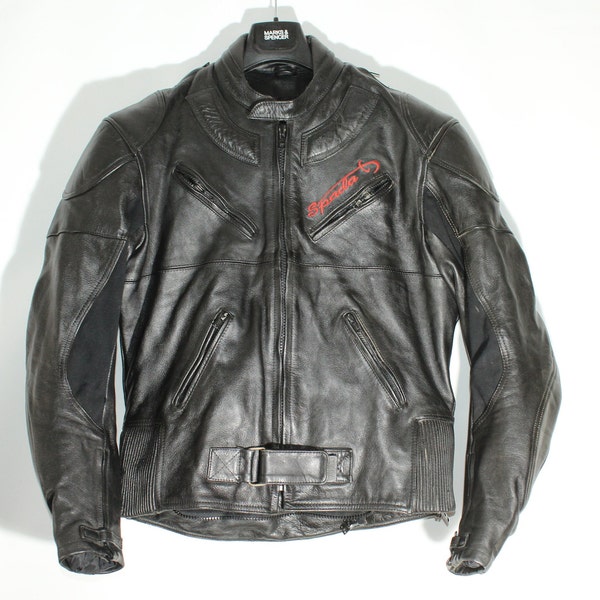 Used Men's Black Real Leather SPADA Zip Waist Length Bomber Biker Motorbike Racing Coat Jacket Size 44