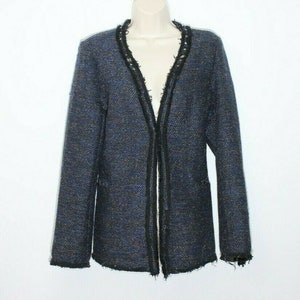 Vintage Women&#39;s Navy Blue Knitted FASCINATE Hook & Eye Studs Cardigan Blazer Size 14 /42