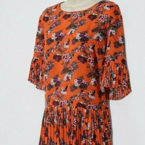 Vintage  Women&#39;s Orange & Floral V BY VERY 3/4 Sleeve Party Casual Tops Blouse Sz 20 / 48