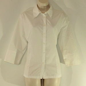 Blusa vintage de tecido branco ENCADEE com botão cabido camisa formal de escritório tamanho 14 / 42
