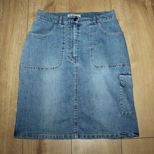 Vintage Blue PORT LOUIS Zip Stretch Straight Knee High Casual Faded Skirt Size S , L 21