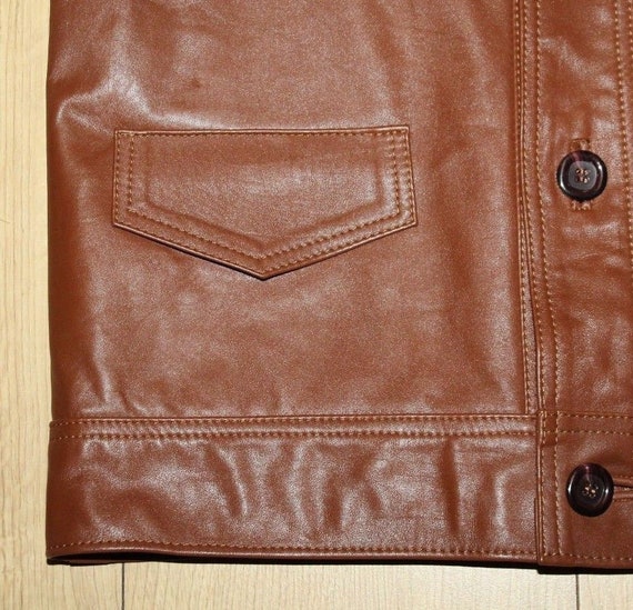 Vintage Men's  Brown Leather Button Hip Length Ri… - image 5