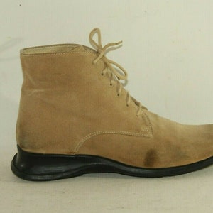 Vintage Women&#39;s Beige Suede Lace Up Square Toe Casual Ankle Boots Size 4 / 37