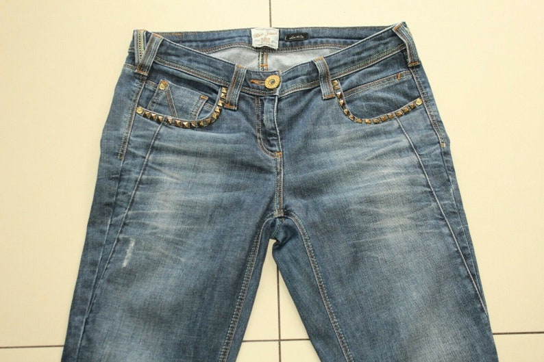 Vintage Vomen's Blue Denim RIVER ISLAND Zip Studs Slim Distressed Jeans ...