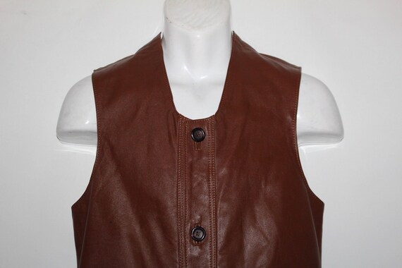 Vintage Men's  Brown Leather Button Hip Length Ri… - image 2