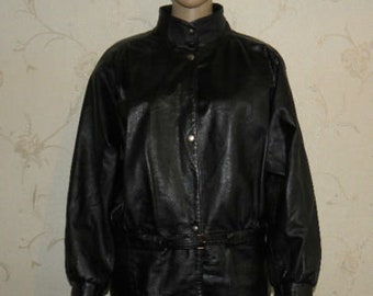 Vintage Black Leather Popper Strap Bomber Slouch Biker Rocker Ladies Jacket Sz12