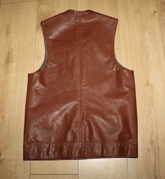 Vintage Men's  Brown Leather Button Hip Length Ri… - image 7