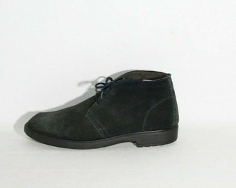Vintage Men's Black Blue Suede Lace Up Chukka Desert Chelsea Ankle Shoes Size 8 / 42