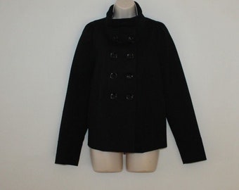 Vintage Black Fabric F & F Button Military Hip Length Casual Jacket Blazer Size 14 / 42