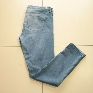 Vintage Blue Denim RIVER ISLAND Molly Zip Stretch Skinny Faded Jeans Size 16 / 42 L 30