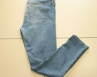 Vintage Azul Denim RIVER ISLAND Molly Zip Zip Stretch Skinny Faded Jeans Tamaño 16 / 42 L 30