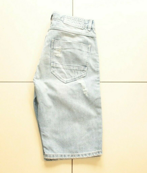 Vintage Blue Denim RIVER ISLAND Button Ripped Casual Men s Long Shorts Size 30 L 12 Etsy