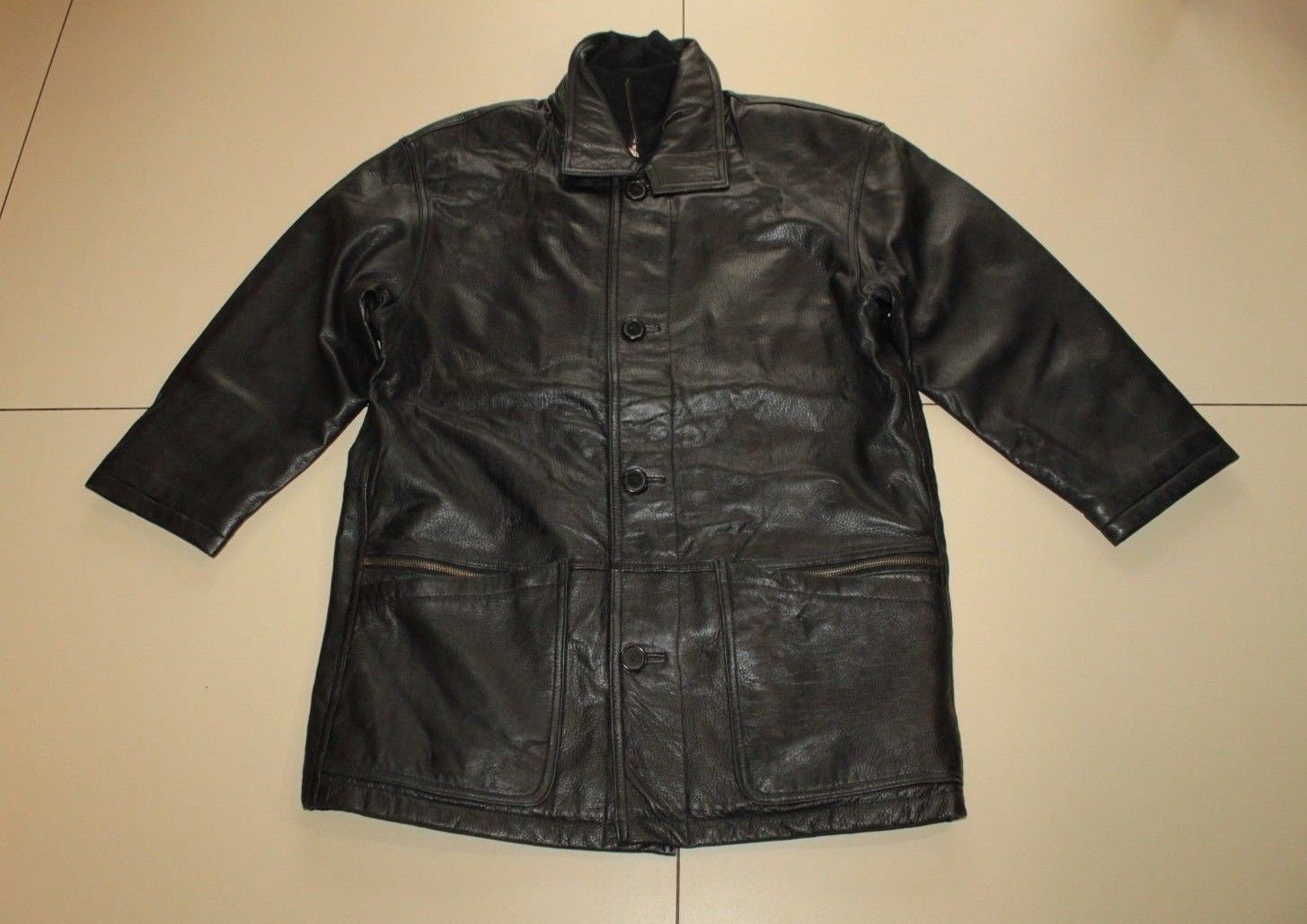 Vintage 80S Black Leather C L Zip Button Hip Length Casual