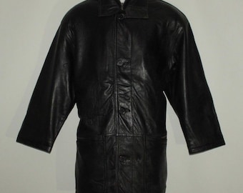 USA VINTAGE アメリカ古着ブラックレザーセットアップ Vintage 80S Black Leather C L Zip Button Hip Length Casual