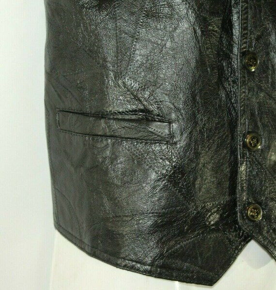 Vintage Men's Black Patch Leather Button Biker Cowboy… Gem