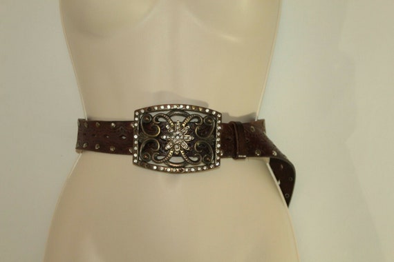 River Island Brown Real Leather Belt Sz M Brown Faux Leather RI Belt | River Island main image 3
